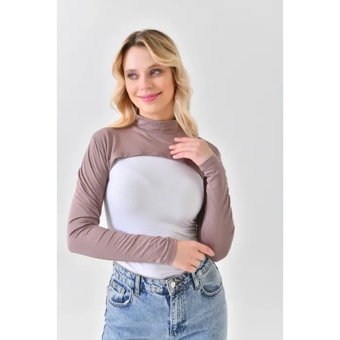 Dik Yaka Boyunluklu Kolluk - Kahve