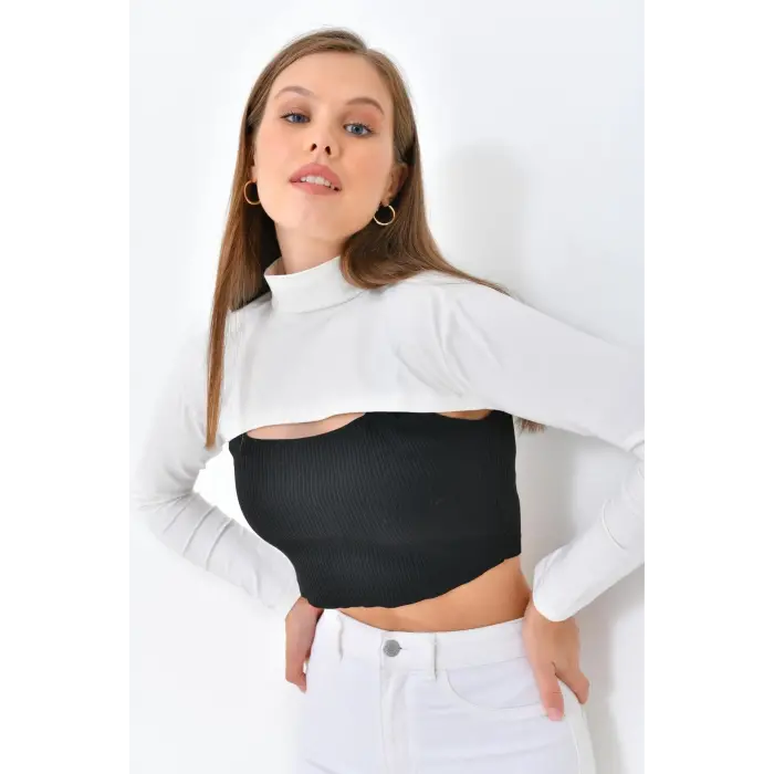 Dik Yaka Boyunluklu Kolluk - Krem