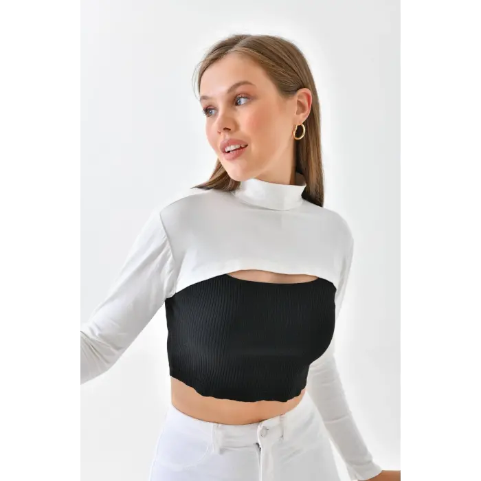 Dik Yaka Boyunluklu Kolluk - Krem