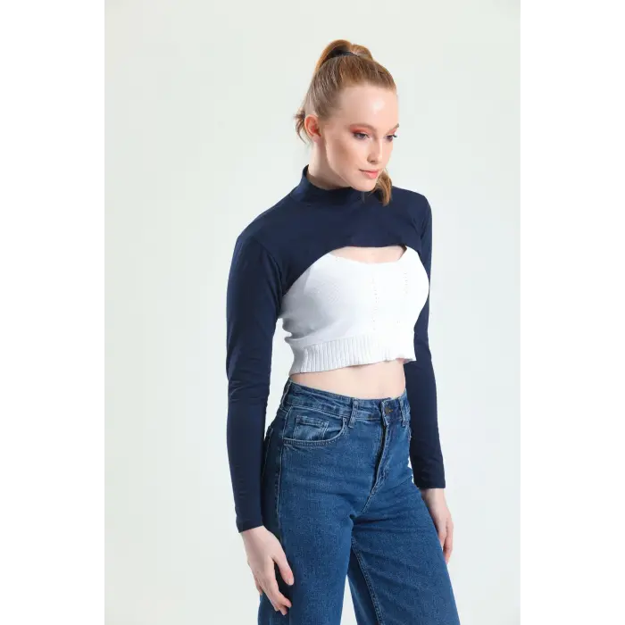 Dik Yaka Boyunluklu Kolluk - Lacivert