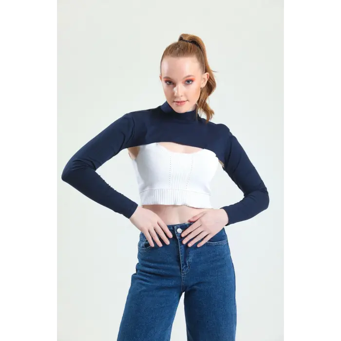 Dik Yaka Boyunluklu Kolluk - Lacivert