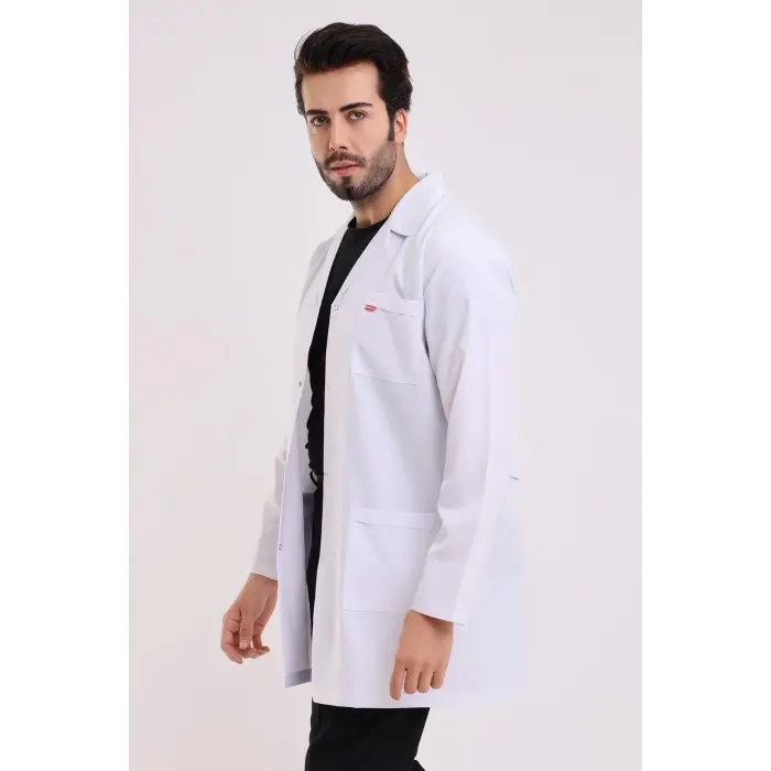 Doktor Öğretmen Erkek Önlük Ara Boy Ceket Yaka - 171 Beyaz