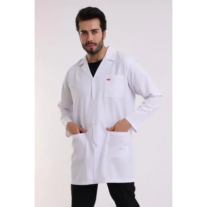 Doktor Öğretmen Erkek Önlük Ara Boy Ceket Yaka - 171 Beyaz