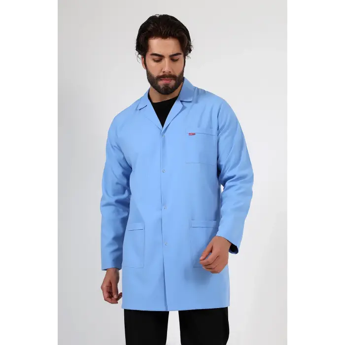 Doktor Öğretmen Erkek Önlük Ara Boy Ceket Yaka - 31 Açık Mavi