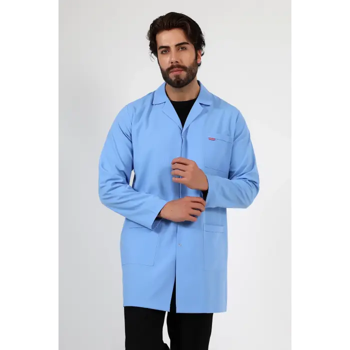 Doktor Öğretmen Erkek Önlük Ara Boy Ceket Yaka - 31 Açık Mavi