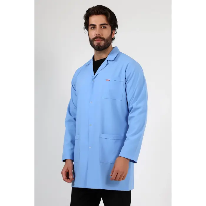Doktor Öğretmen Erkek Önlük Ara Boy Ceket Yaka - 31 Açık Mavi