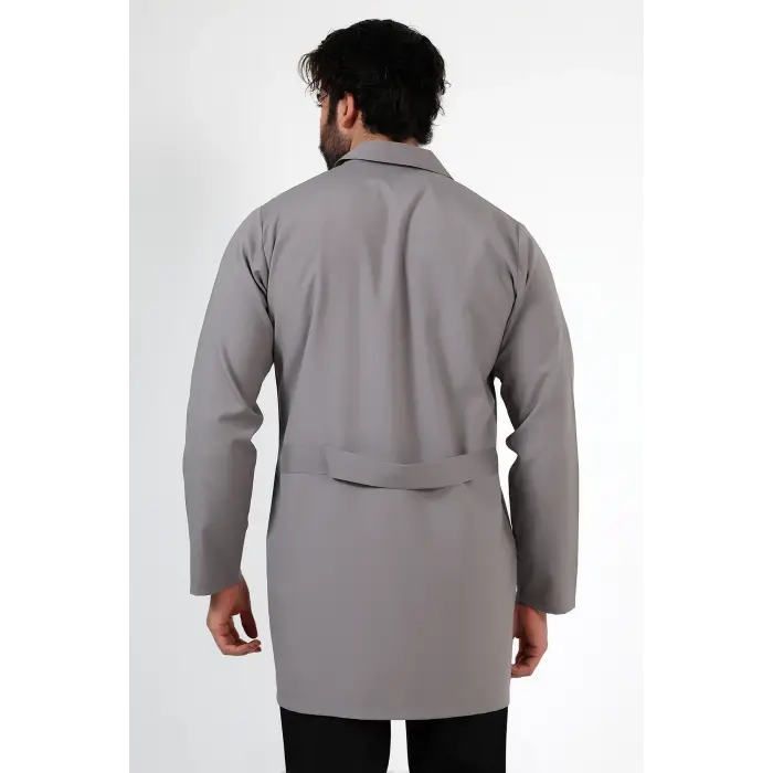 Doktor Öğretmen Erkek Önlük Ara Boy Ceket Yaka - 42 Gri
