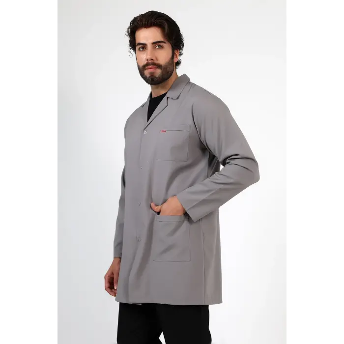 Doktor Öğretmen Erkek Önlük Ara Boy Ceket Yaka - 42 Gri