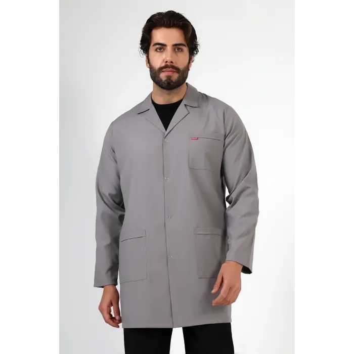 Doktor Öğretmen Erkek Önlük Ara Boy Ceket Yaka - 42 Gri