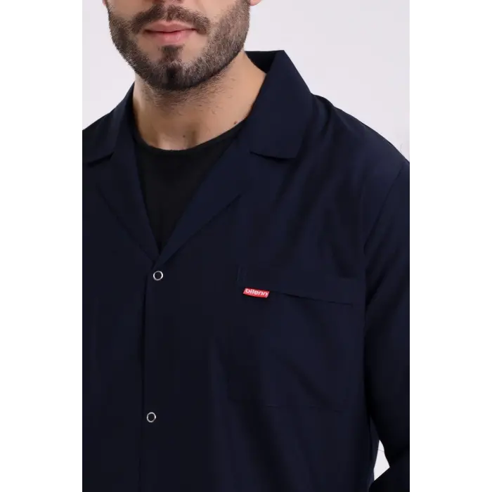 Doktor Öğretmen Erkek Önlük Ara Boy Ceket Yaka - 47 Lacivert