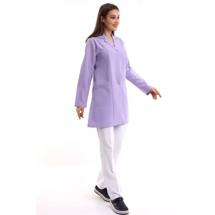 Doktor Öğretmen Kadın Önlük Ara Boy Ceket Yaka - 11 Lila