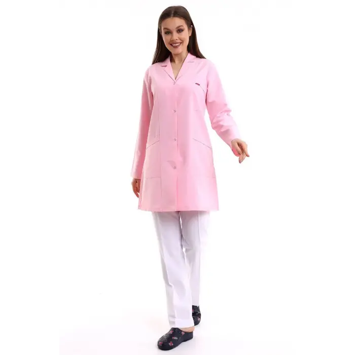 Doktor Öğretmen Kadın Önlük Ara Boy Ceket Yaka - 12 Açık Pembe