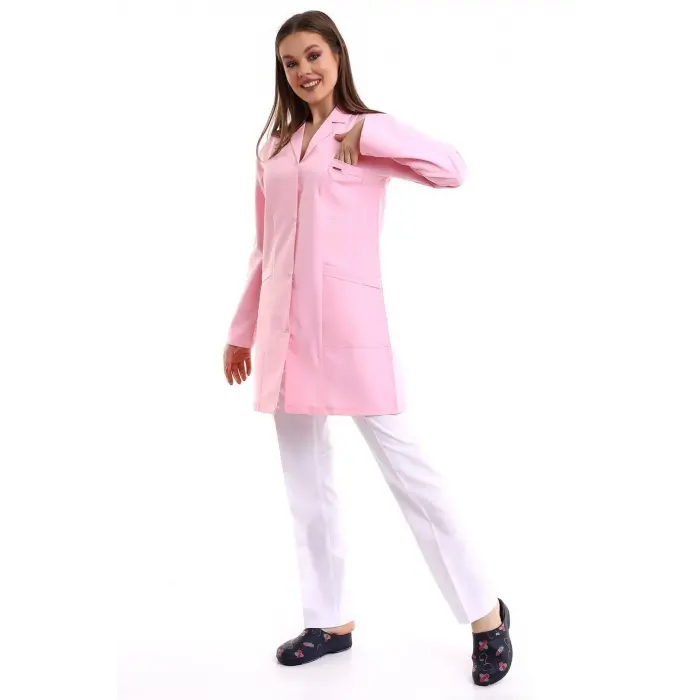Doktor Öğretmen Kadın Önlük Ara Boy Ceket Yaka - 12 Açık Pembe