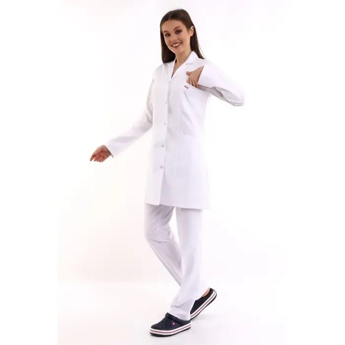 Doktor Öğretmen Kadın Önlük Ara Boy Ceket Yaka - 171 Beyaz