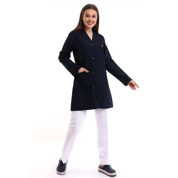 Doktor Öğretmen Kadın Önlük Ara Boy Ceket Yaka - 47 Lacivert