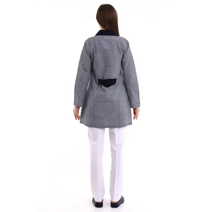 Doktor Öğretmen Kadın Önlük Ara Boy Ceket Yaka - Pöti Kare Lacivert