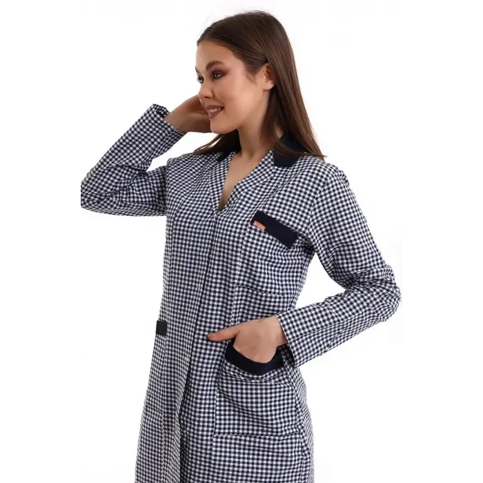 Doktor Öğretmen Kadın Önlük Ara Boy Ceket Yaka - Pöti Kare Lacivert
