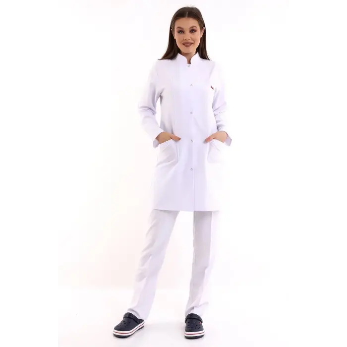 Doktor Öğretmen Kadın Önlük Ara Boy Hakim Yaka - 171 Beyaz