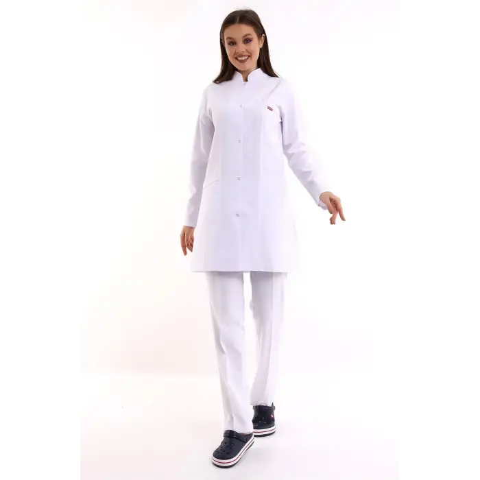 Doktor Öğretmen Kadın Önlük Ara Boy Hakim Yaka - 171 Beyaz