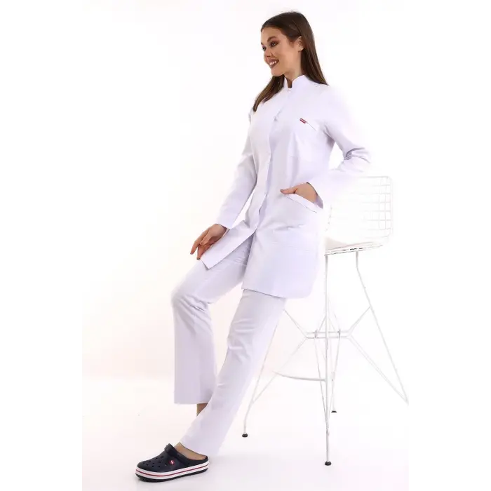 Doktor Öğretmen Kadın Önlük Ara Boy Hakim Yaka - 171 Beyaz