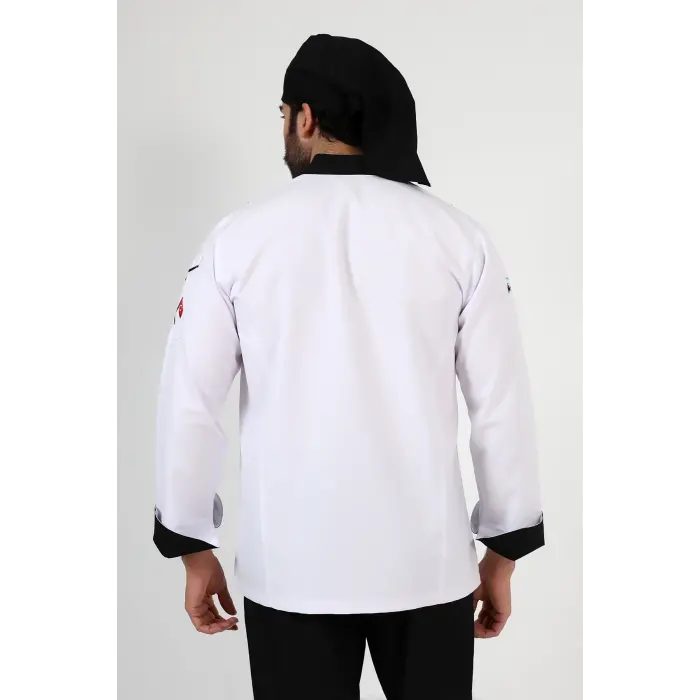 Erkek Aşçı Ceket 01 - Beyaz Siyah Biye