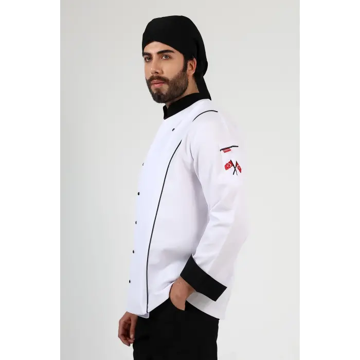 Erkek Aşçı Ceket 01 - Beyaz Siyah Biye