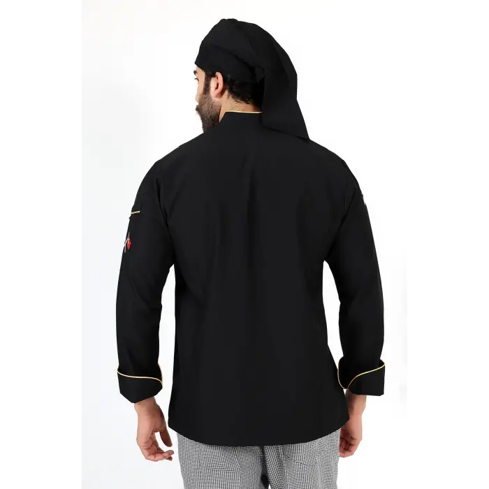 Erkek Aşçı Ceket 01 - Siyah-sarı Biye