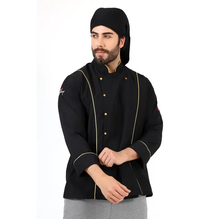Erkek Aşçı Ceket 01 - Siyah-sarı Biye