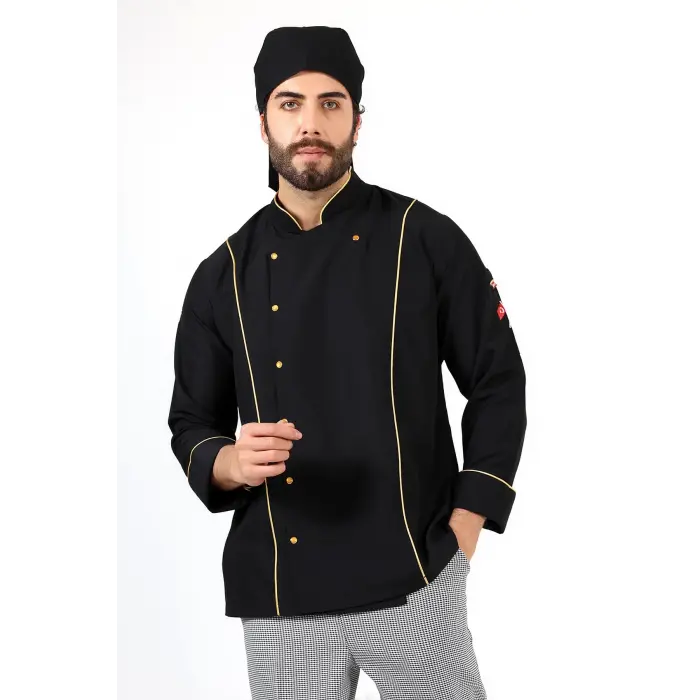 Erkek Aşçı Ceket 01 - Siyah-sarı Biye