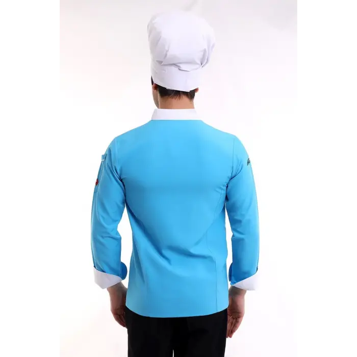 Erkek Aşçı Ceket 01 - Turkuaz Beyaz Biye