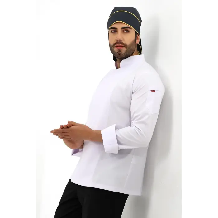 Erkek Likralı Aşçı Ceket - 6401 Beyaz Soft