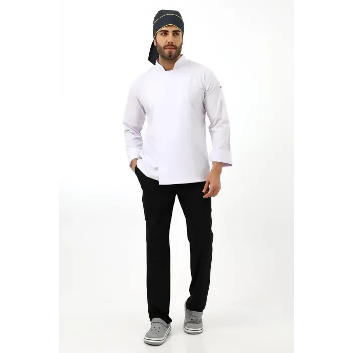 Erkek Likralı Aşçı Ceket - 6401 Beyaz Soft