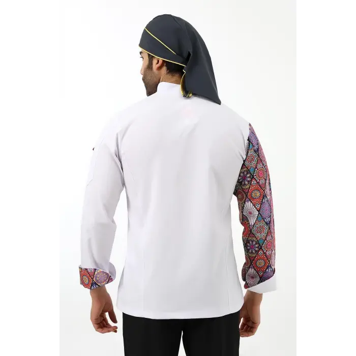 Erkek Likralı Kol Desenli Aşçı Ceket - 6401 Beyaz Çini