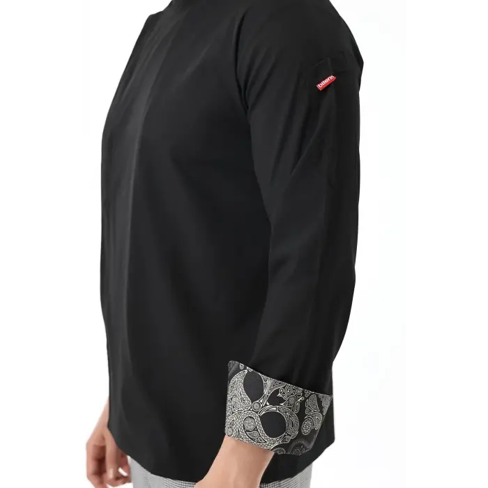 Erkek Likralı Kol Desenli Aşçı Ceket - 6403 Siyah Kuru Kafa