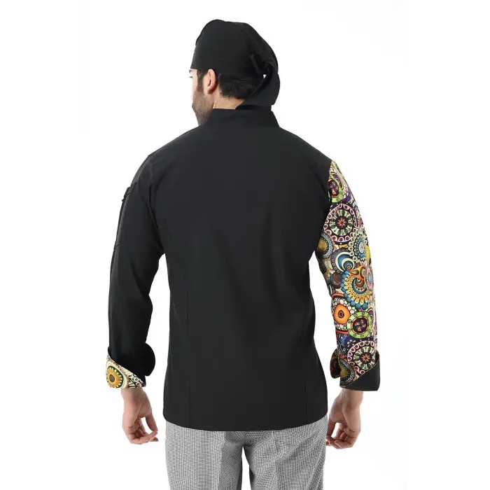 Erkek Likralı Kol Desenli Aşçı Ceket - 6403 Siyah Renkli Daire