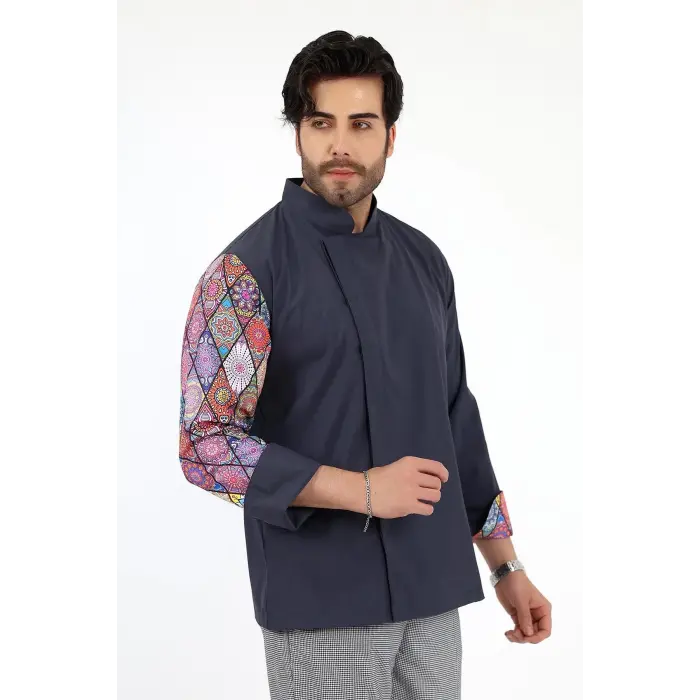 Erkek Likralı Kol Desenli Aşçı Ceket - 6417 Füme Çini