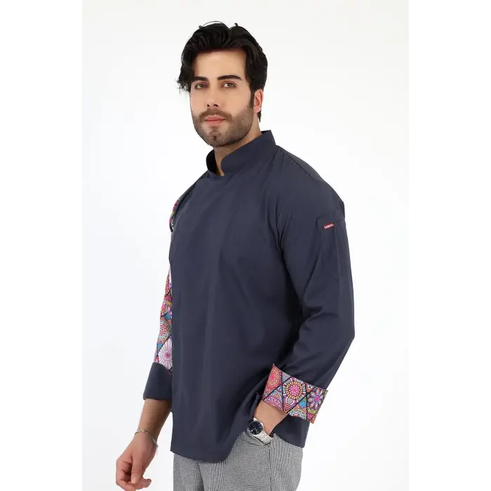Erkek Likralı Kol Desenli Aşçı Ceket - 6417 Füme Çini