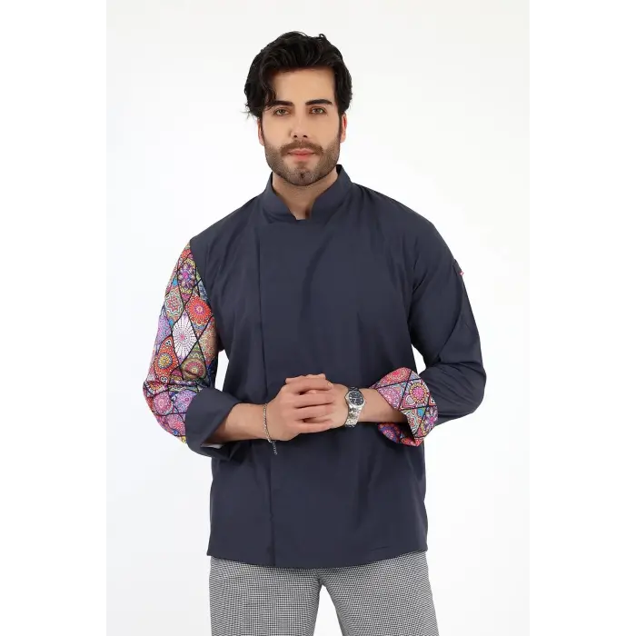 Erkek Likralı Kol Desenli Aşçı Ceket - 6417 Füme Çini