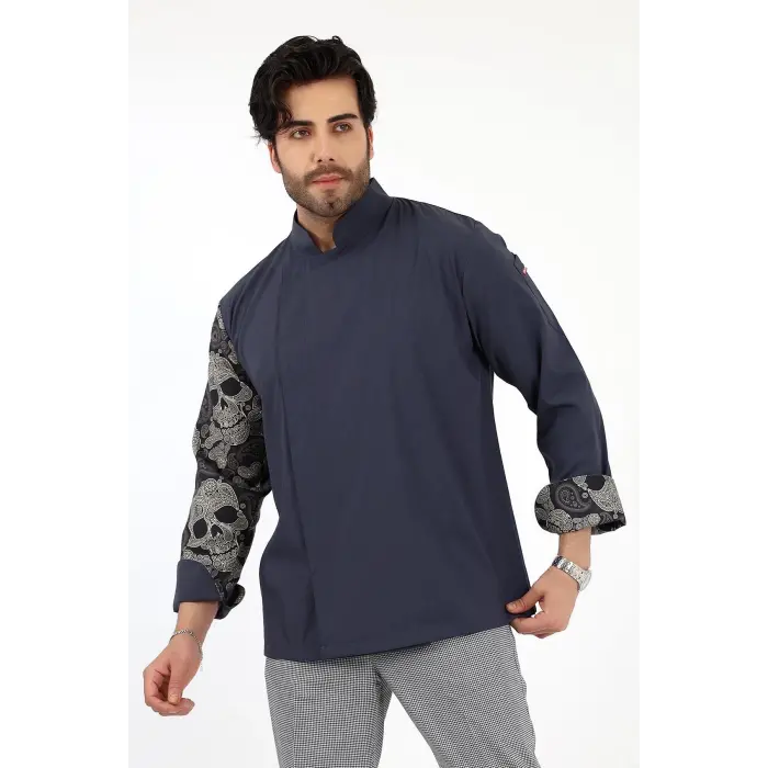 Erkek Likralı Kol Desenli Aşçı Ceket - 6417 Füme Kuru Kafa