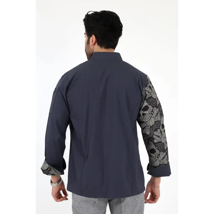 Erkek Likralı Kol Desenli Aşçı Ceket - 6417 Füme Kuru Kafa