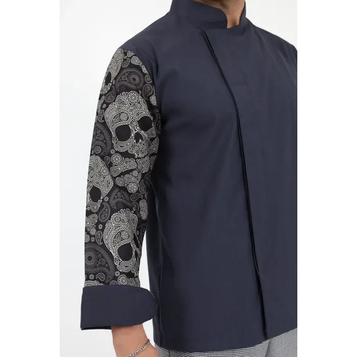 Erkek Likralı Kol Desenli Aşçı Ceket - 6417 Füme Kuru Kafa