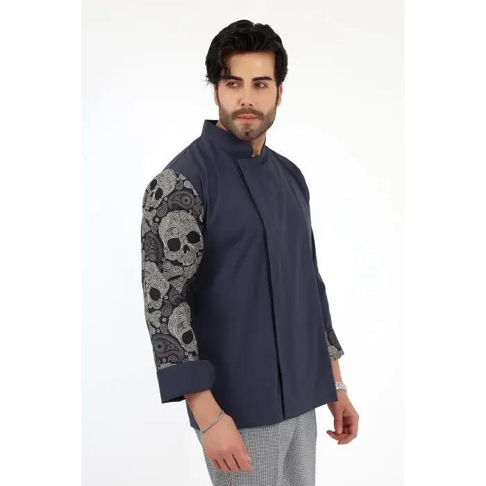 Erkek Likralı Kol Desenli Aşçı Ceket - 6417 Füme Kuru Kafa