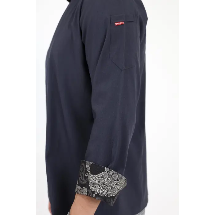 Erkek Likralı Kol Desenli Aşçı Ceket - 6417 Füme Kuru Kafa