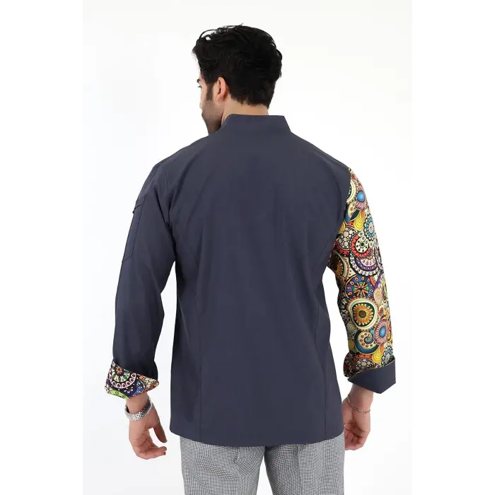 Erkek Likralı Kol Desenli Aşçı Ceket - 6417 Füme Renkli Daire