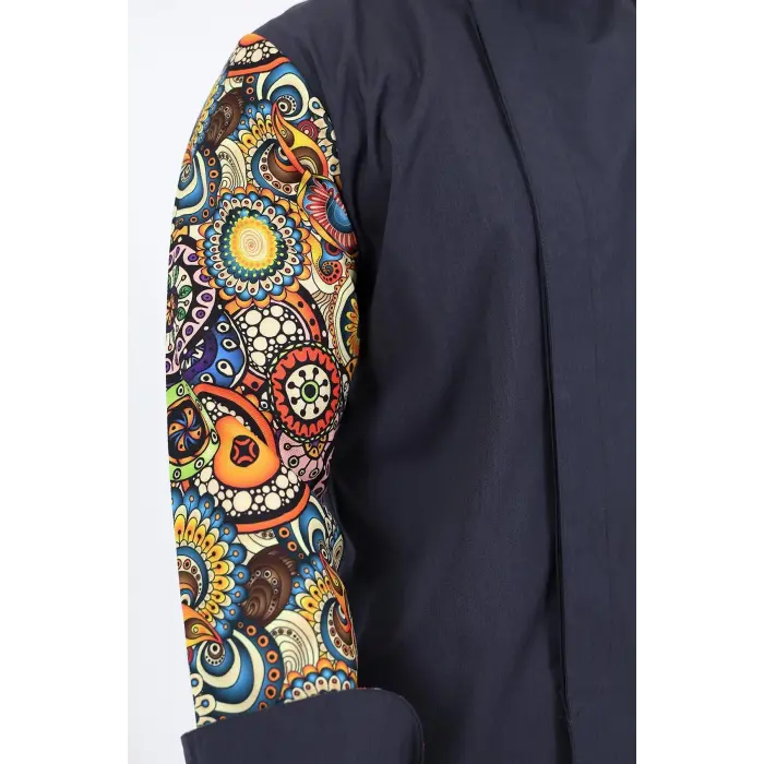 Erkek Likralı Kol Desenli Aşçı Ceket - 6417 Füme Renkli Daire