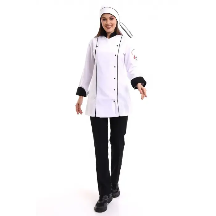 Kadın Aşçı Ceket 01 - Beyaz Siyah Biye