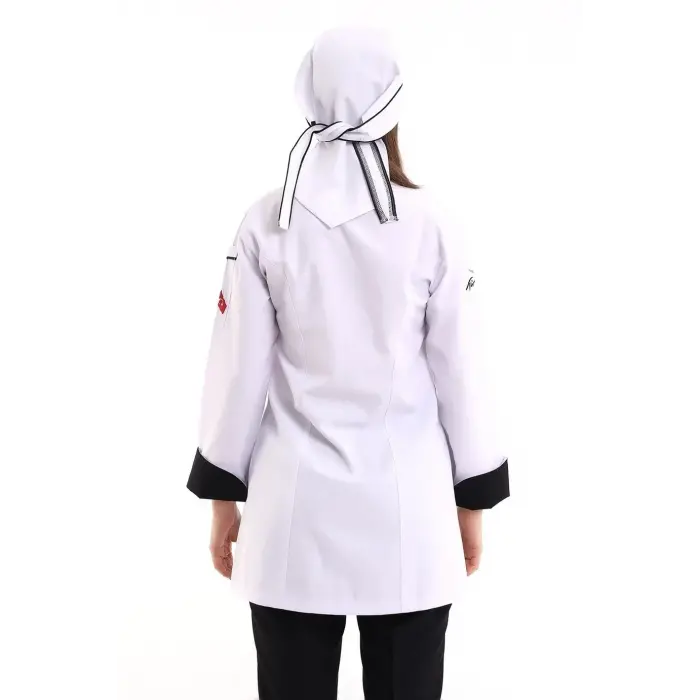 Kadın Aşçı Ceket 01 - Beyaz Siyah Biye