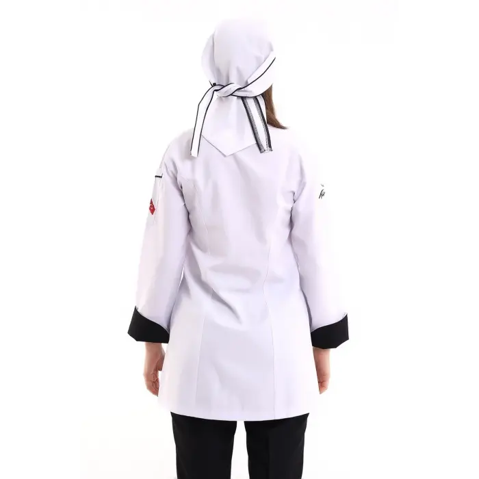 Kadın Aşçı Ceket 01 - Beyaz Siyah Biye