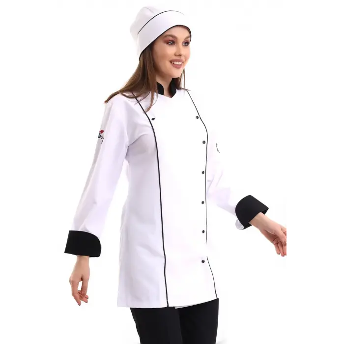 Kadın Aşçı Ceket 01 - Beyaz Siyah Biye