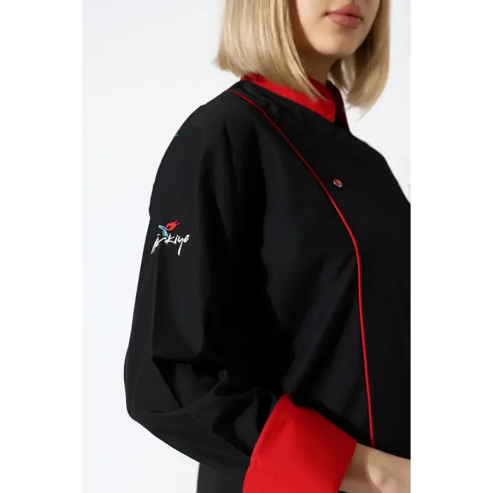 Kadın Aşçı Ceket 01 - Siyah Kırmızı Biye